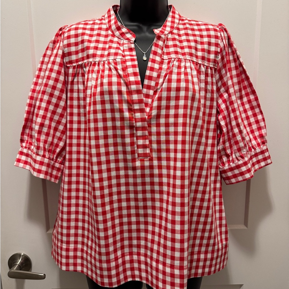 Crown & Ivy Red and White Gingham Women's Top